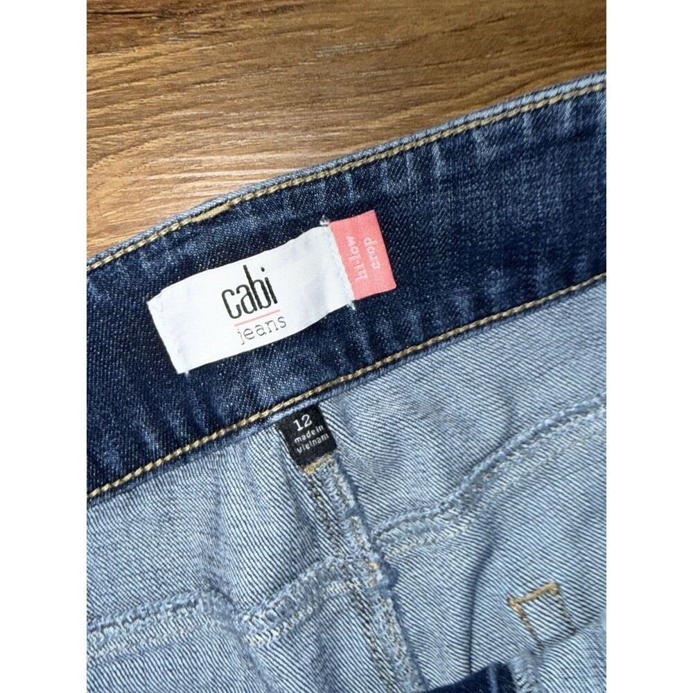 Cabi New High-Low Crop #6281 2 tone Blue Denim Size 12 stretch Raw Hem - Picture 4 of 5